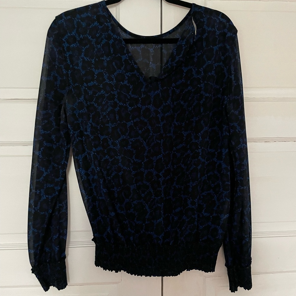 Michael Kors blue and black leopard print blouse